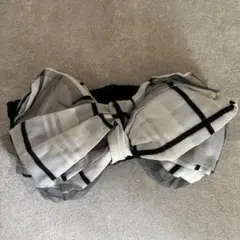 リボン付き白黒チェックヘアバンド
