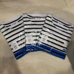 【未使用】ホワイト×ブラック ストライプ 7分袖シャツ 3枚セット