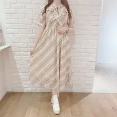 evelyn 肩リボンチェック柄ロングワンピース