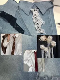 デニム レース付きシャツ