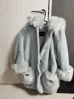 ファーポケット　毛皮　エコファー　コート　グレー