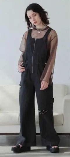 【JEANASIS】 カットアウトデニムサロペット Lサイズ