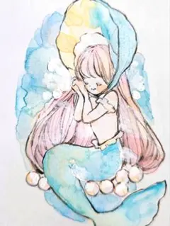人魚 女の子 手描きイラスト アナログイラスト オリジナルイラスト