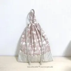 リボンくすみピンク 体操着袋(内側ネームタグ付き)