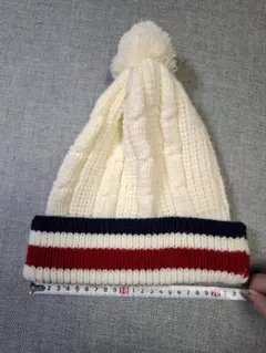 ニット帽　ポンポン付き　ニットキャップ　トリコロール
