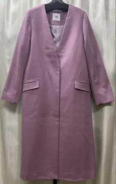 【TONAL】ノーカラーウールコート/38/ラベンダー