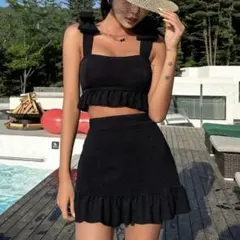 SHEIN DAZY 水着 ラッフル袖 ビキニセット タンニキ