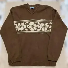 【値下げ中】Piko ハイビスカス　ニットセーター　ブラウン　綿100%