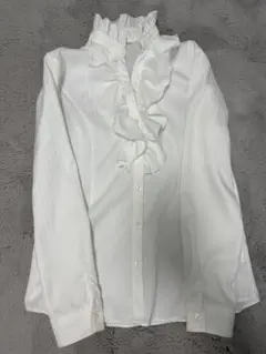 フリル付きホワイトストライプシャツのサムネイル