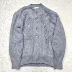 美品✨【ベルクラブ】長袖セーター カーディガン アンゴラ 花柄 上品 昭和レトロ