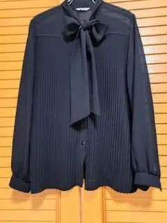 Lady Fashion ボウタイ ブラウス プリーツ ブラック シアー