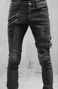 ダメージ加工ブラックデニムパンツ