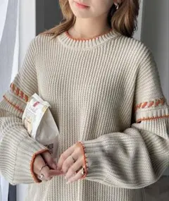 リバーシブル2way配色ビッグハンドステッチオーバーサイズニット javaコラボ