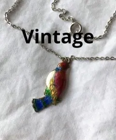 ビンテージ　七宝焼　鳥モチーフ　シルバー　ネックレス　極彩色