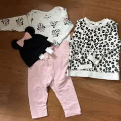 ミニーマウスロンパース・レオパードトップス・レギンスセット　4点