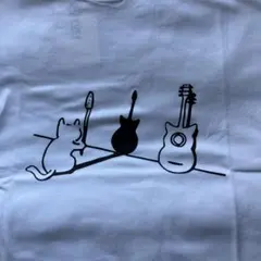 猫とギター 白Tシャツ M かわいい シンプル