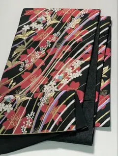 涼しげ薄物】夏着物 紗 身丈155㎝小紋 百合 黒×赤 盛夏 大人 着物165