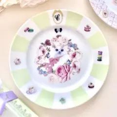 【イニシャル入れ無料】〜春を待つ〜 春色グリーンと優雅な白猫さんのお皿