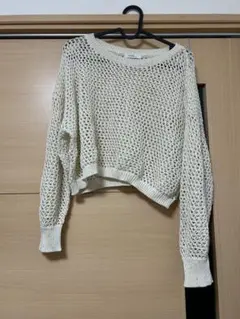 【earth】アイボリー メッシュ編み 長袖 トップス