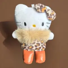 ヒョウ柄のリボンとファー付きハローキティ ぬいぐるみ