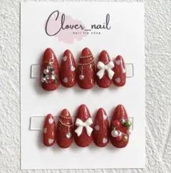 現品　デザイン ネイルチップ 赤 クリスマスネイル