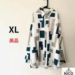 モード系　抽象 幾何学柄シャツ 長袖 オーバーサイズ ストリート　アート柄シャツ