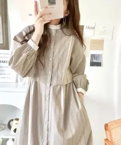 【mily bilet】1枚で主役級。マルチストライプクレリックシャツワンピース