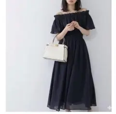 【NATURAL BEAUTY BASIC】シアーオフショルワンピース ブラック