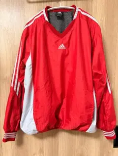 adidas 赤 Vネック ウィンドブレーカー　シャカシャカ　ヤッケ　Lレッド