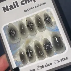 韓国ネイル y2kネイル ブラックチークネイル 十字架 うる艶ネイル