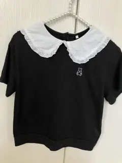 フリル襟 クマ刺繍 半袖Tシャツ ブラック M 150サイズのサムネイル
