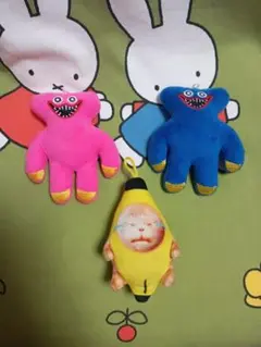 キャラクターぬいぐるみセット（ピンク・青・黄色）