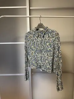 ZARA 青系花柄 クロップドシャツ 長袖