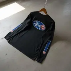 90s USA製 stussy ロングスリーブTシャツ 袖プリ ブラック L