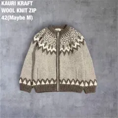 KAURI KRAFT ウール ニットジャケット 総柄 古着 表記42 M～L