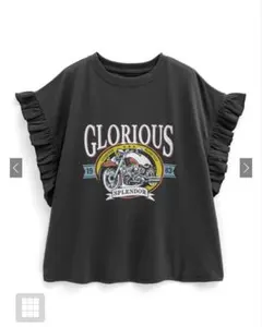 GRL 袖フリルプリントTシャツ pm483 チャコール