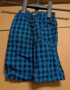 【100円】ズボン パンツ チェック柄 青 ブルー 100cm