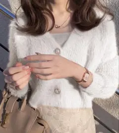 GRL グレイル ショート丈パールボタンシャギーニットカーディガン