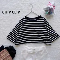 チップクリップ　ボーダー　Tシャツ　半袖　ショート丈（M） ブラック×ホワイトのサムネイル