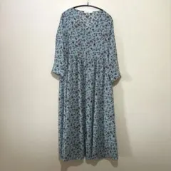 花柄 ワンピース ブルー 青 ロングカーディガン ロングワンピース レトロ 春服