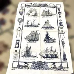 アイルランド製　リネン製船デザインキッチンマット