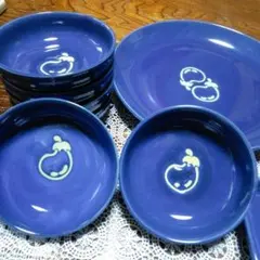 有田焼茄子柄天ぷら&ソーメン&そば等レトロ瑠璃色（ブルー） 食器セットのサムネイル