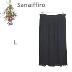 【Sanaiffiro】シフォン プリーツロングスカート ゴム 日本製 黒 L