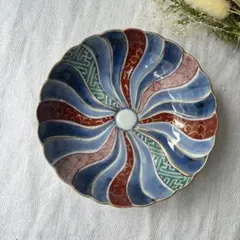時代色絵伊万里　色鮮やかな染錦祥端捻じり模様なます皿　２点（骨董古伊万里古美術