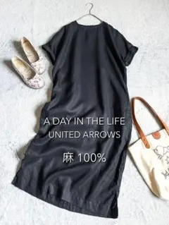 アデイインザライフ】リネン100% フレンチスリーブ ロングワンピース 