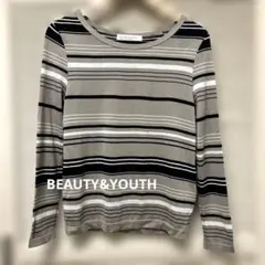 BEAUTY&YOUTH ベージュ系ストライプ長袖ニット　ウール100%薄手　6