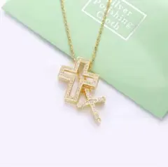 立体クロスネックレス シルバー925 ジルコニア輝く上品デザイン 男女兼用アクセ