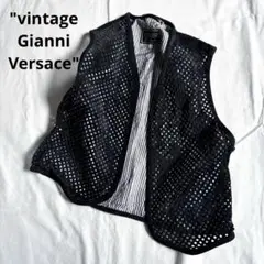 Versace ヴェルサーチ　レザー　メッシュ　ベスト　黒　vintage