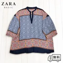 ZARA BASIC 総柄チュニックブラウス Lサイズ エスニック柄のサムネイル