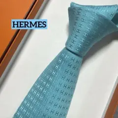 エルメス　ネクタイ　水色ブルー　H柄H織ファソネ　派手　結婚式